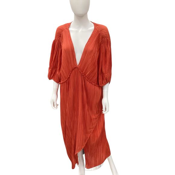 NWT Anthropologie Dress Women’s SZ 1X Deep V-Neck Lightweight Ribbed Long Orange - Picture 1 of 5